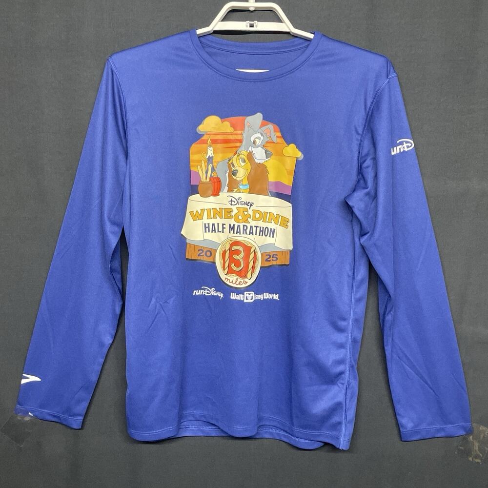 2025 runDisney Wine & Dine Half Marathon Women M Long Slv Shirt Brooks LadyTramp